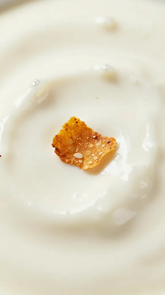 single Aleppo pepper flake macro on dip surface