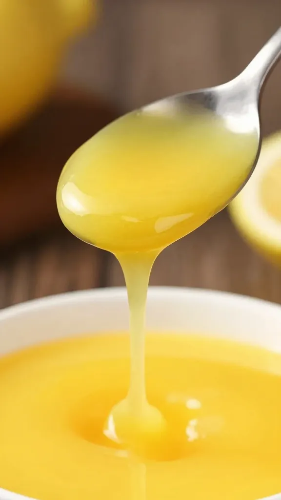 closeup spoonful of bright yellow amba dripping