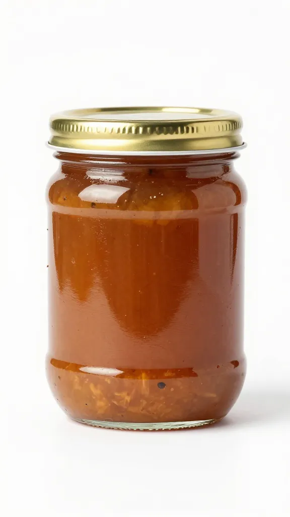 single glass jar of amba on white backdrop
