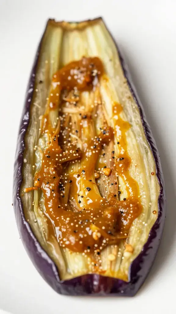 roasted eggplant slice brushed with amba glaze
