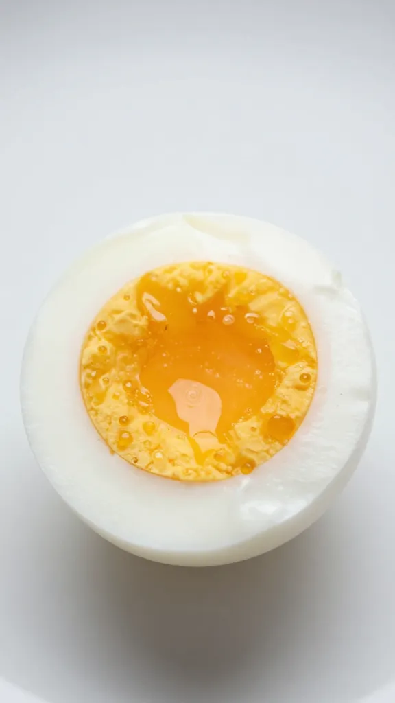 hard-boiled egg half topped with amba dollop