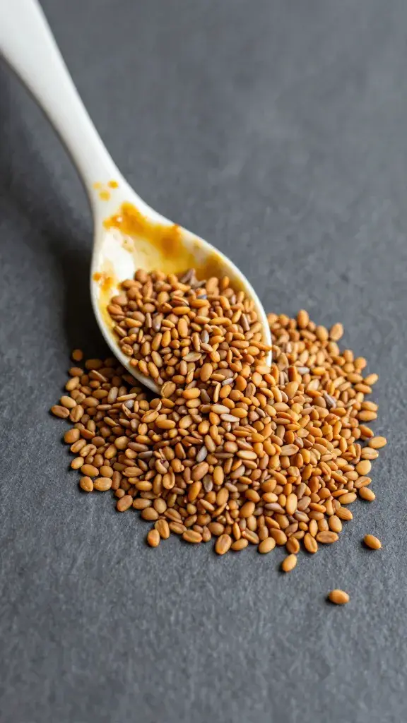 fenugreek seeds spilled beside amba-stained spoon