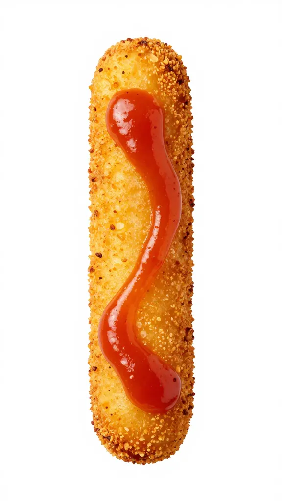 single ridged fry coated in baharat ketchup, isolated background