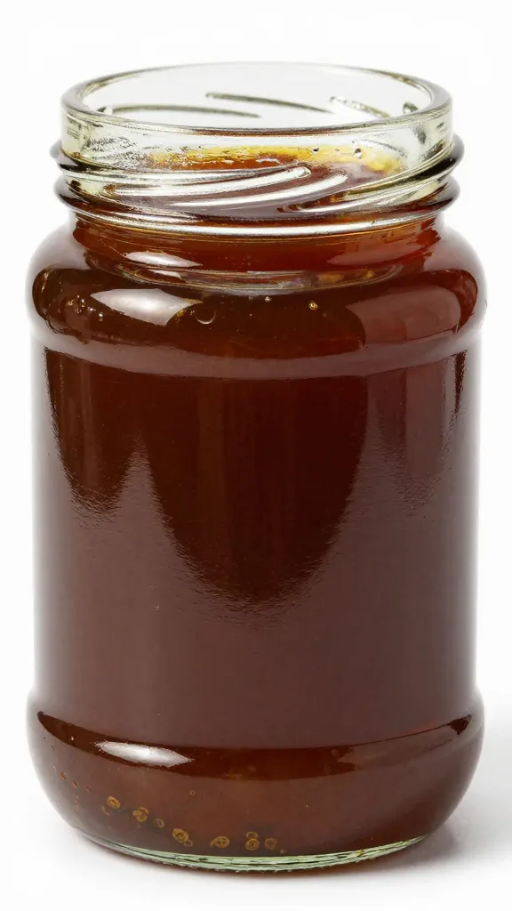 glass jar of zhoug with oil sheen, tight crop