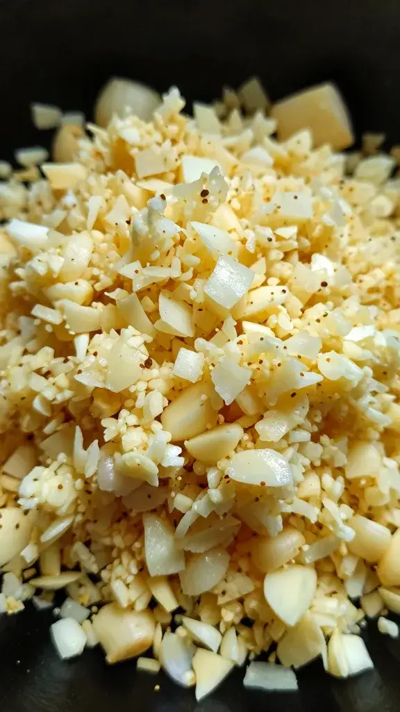 garlic clove crushed for zhoug, high-contrast closeup