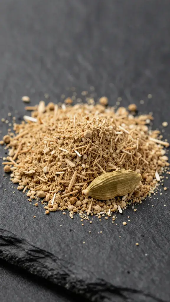 pinch of ground cardamom on black slate, macro