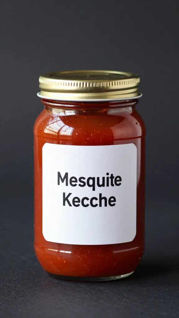closeup jar of mesquite smoked ketchup on matte black background