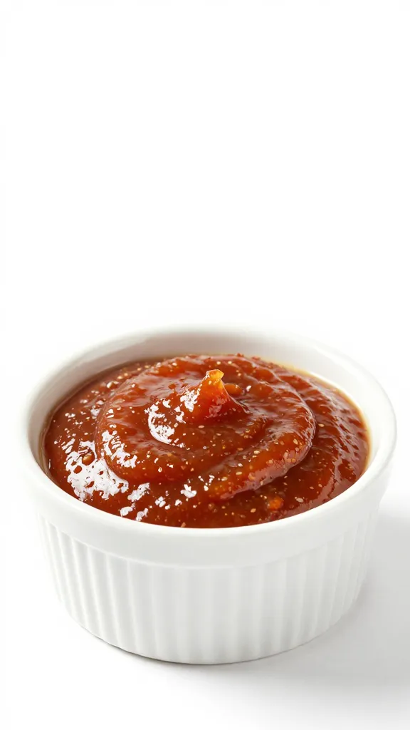 ramekin of mesquite ketchup with visible mesquite flecks