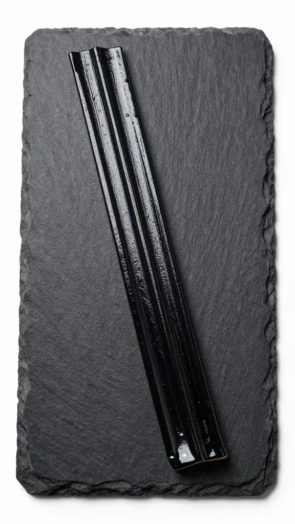 Single rib on black slate with lacquered glaze