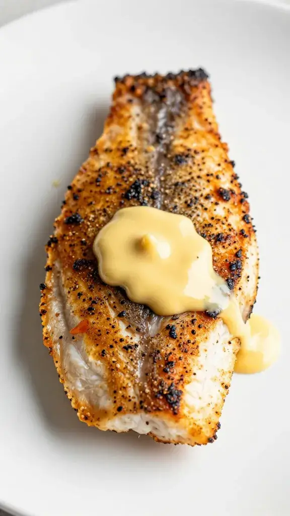 blackened fish fillet with melting cajun crawfish butter, macro