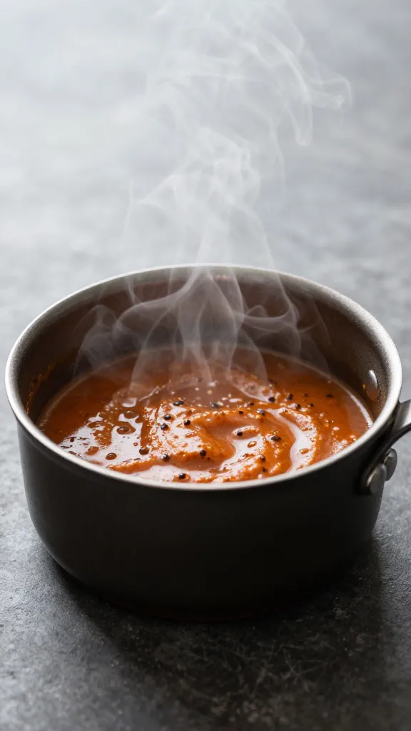 Small saucepan of chili-lime beer mop, steam rising