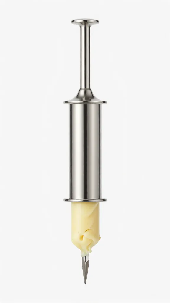 stainless steel meat injector needle filled with citrus herb butter