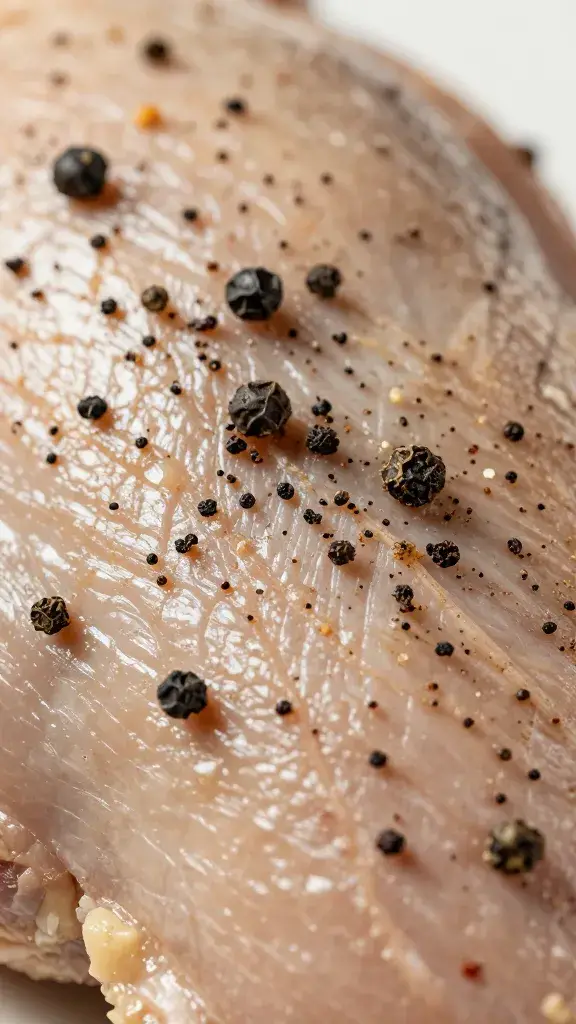 coarse black pepper on turkey skin, tight macro