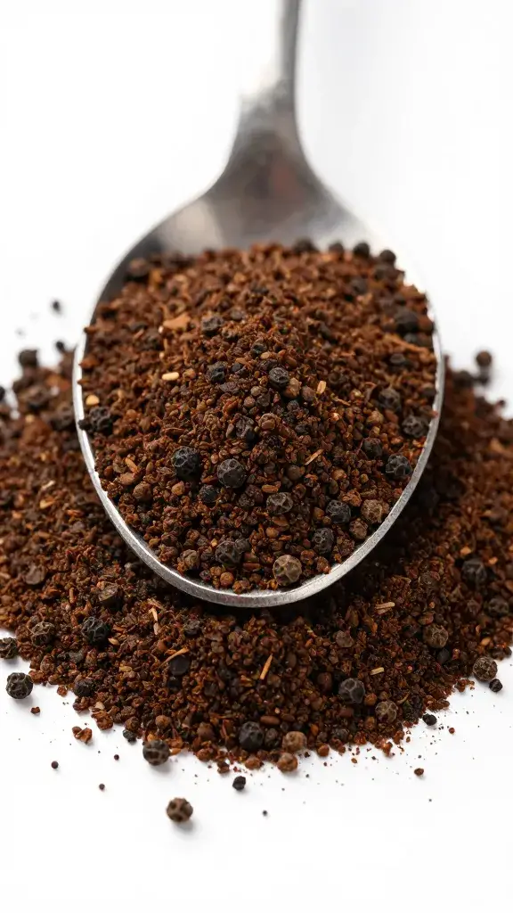 spoonful of espresso-black pepper rub, coarse texture visible