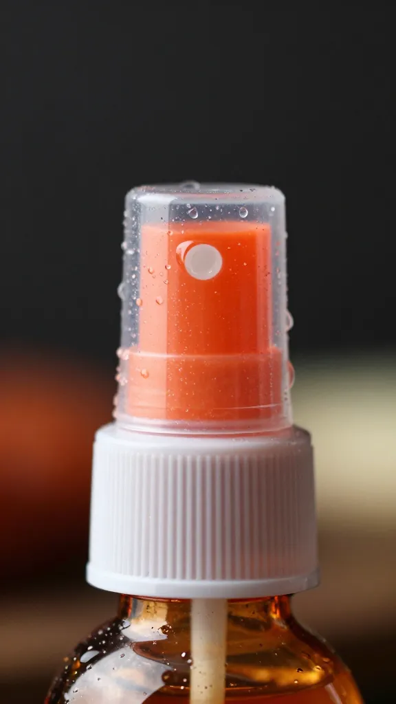 BBQ spray bottle nozzle beaded with droplets, macro