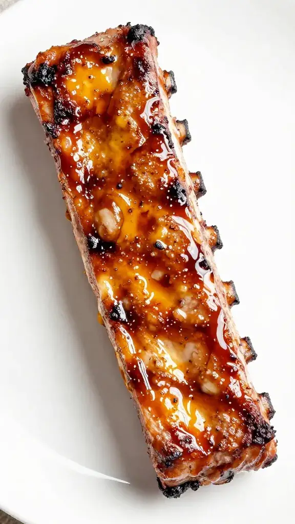 single grilled pork rib brushed with maple mustard glaze