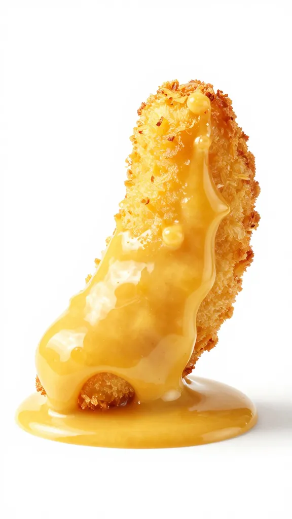 single fry dipped in maple mustard beer sauce, macro