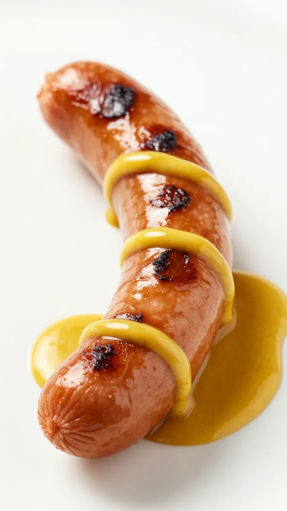 single grilled sausage glazed with maple mustard beer sauce