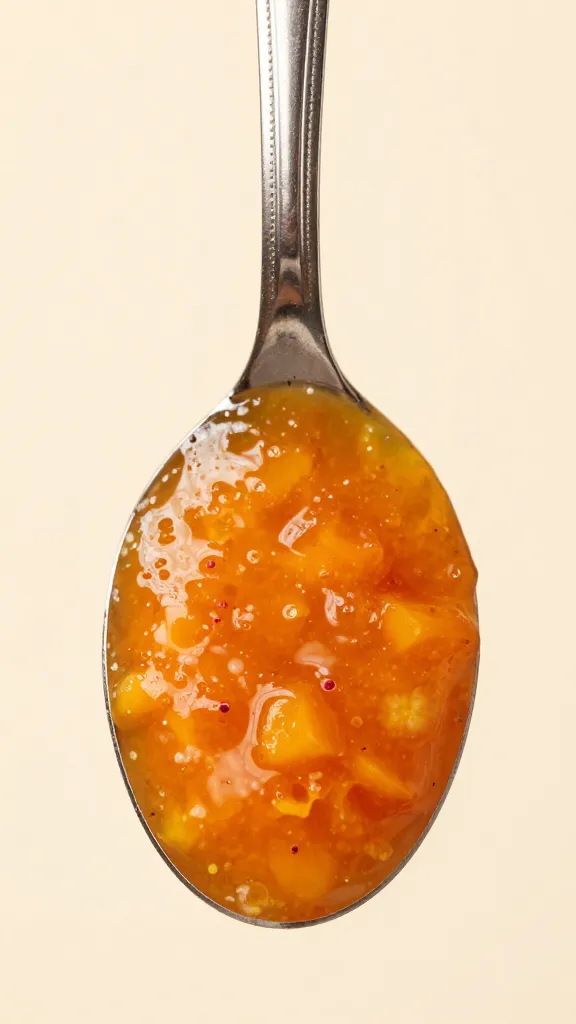 spoonful of peach-habanero sauce, studio-lit
