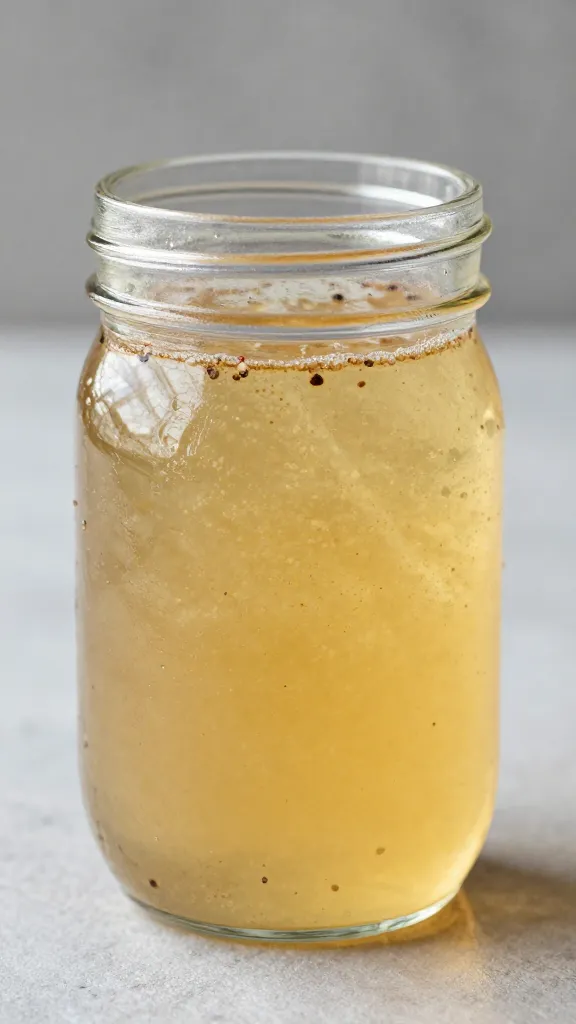 single mason jar of vinegar dunk with pepper sediment