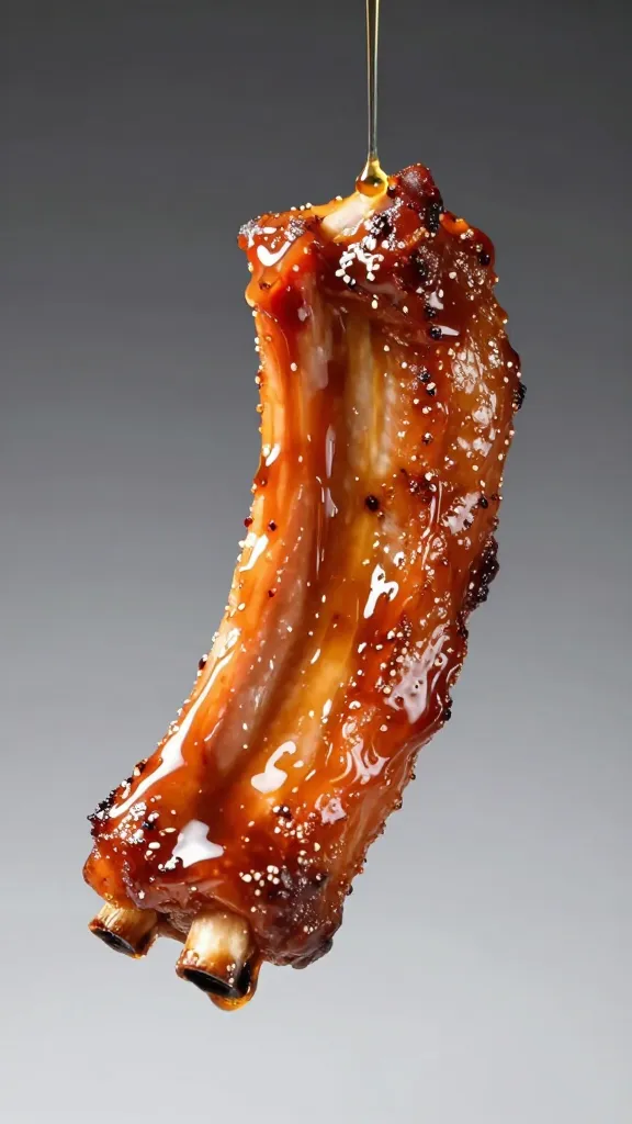 single pork rib tip glazed with tangy vinegar drip