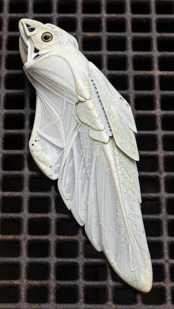 char-kissed wing on grate, sage flecks visible