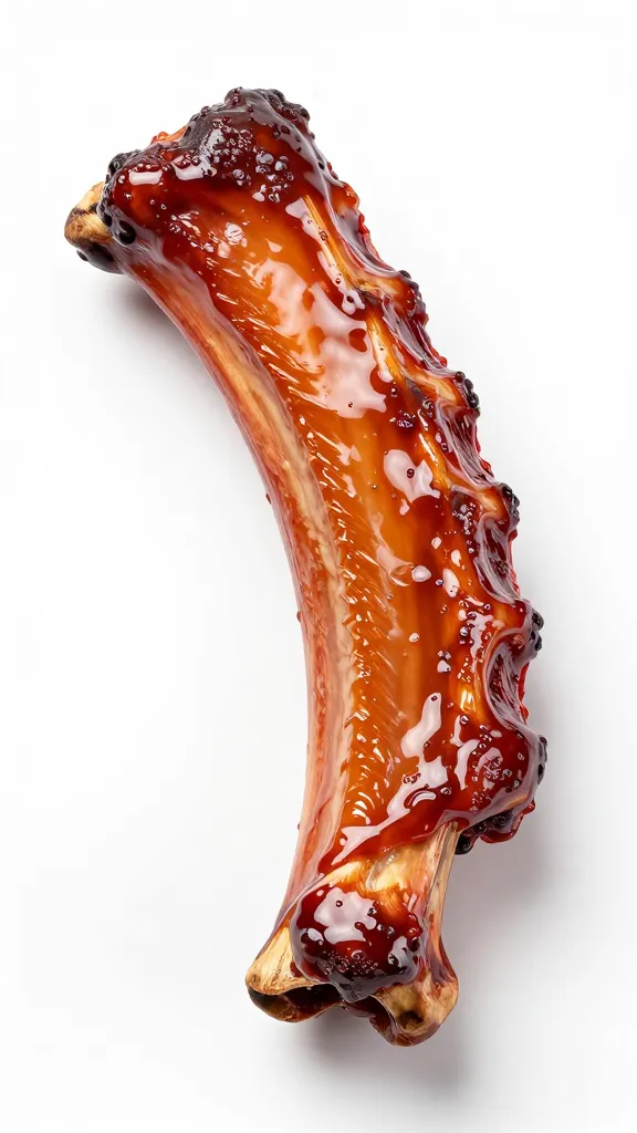 single rib bone with lacquered cherry-cola glaze dripping