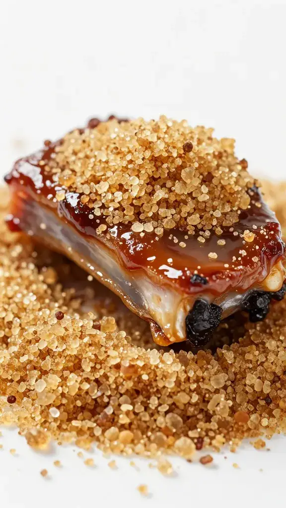 coarse brown sugar mound on rib glaze, macro