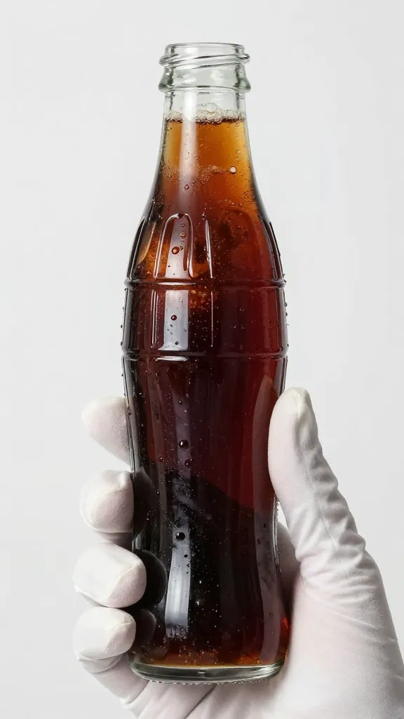 gloved hand holding one glossy cherry-cola rib, closeup
