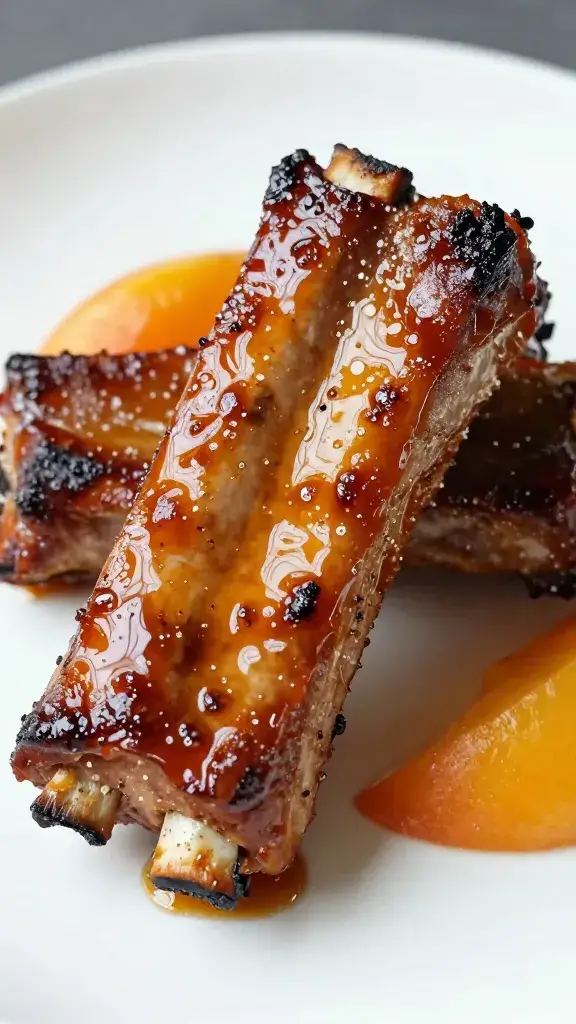 Glazed pork rib tip with bourbon peach chipotle sheen