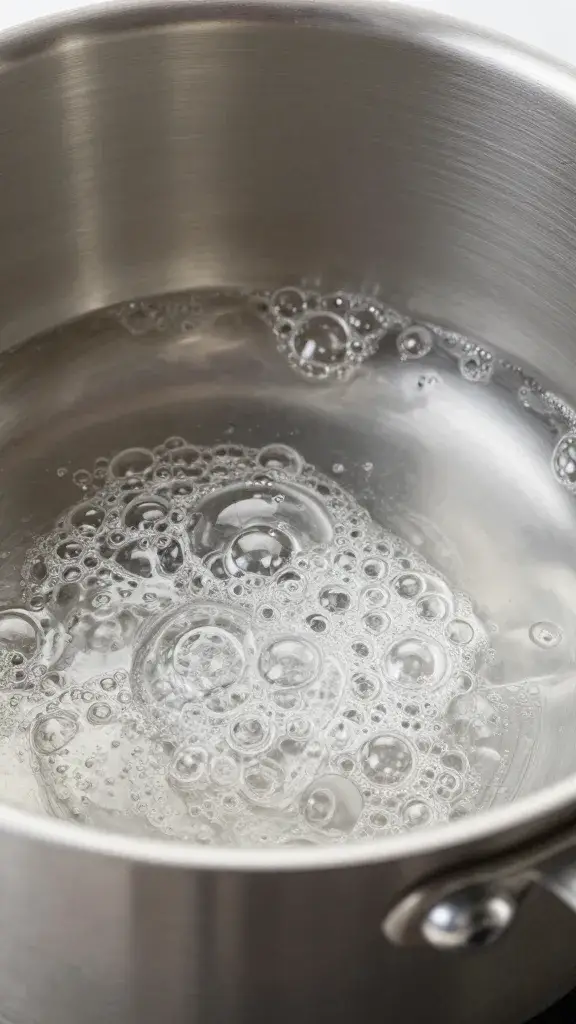 Closeup of glaze bubbling in stainless saucepan
