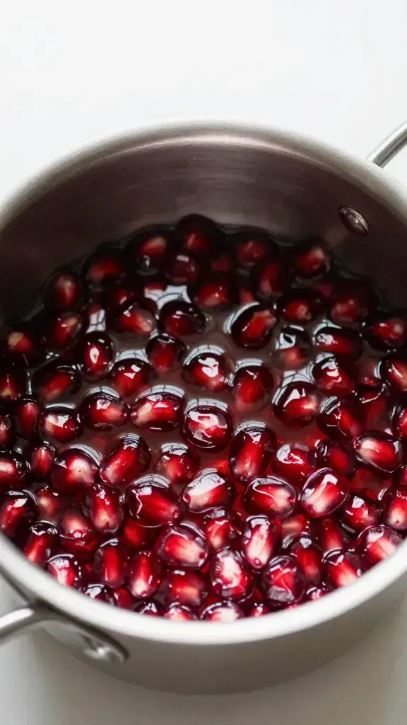 small saucepan of simmering pomegranate molasses reduction