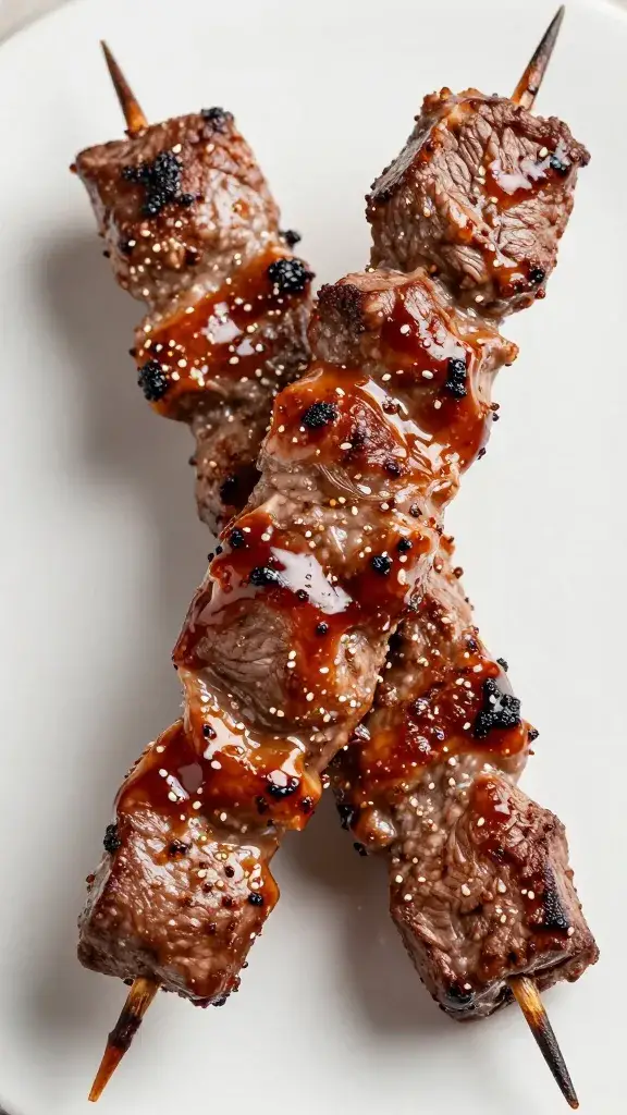 beef kebab tip lacquered with sweet-heat glaze