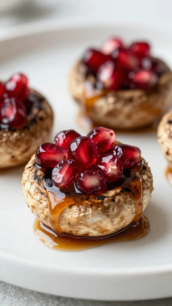 grilled mushroom cap glazed with pomegranate molasses