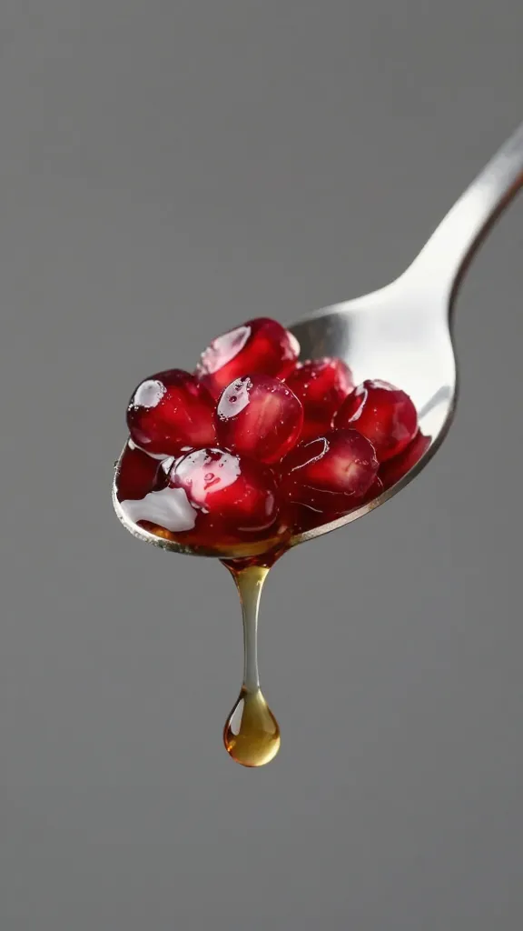 single pomegranate molasses droplet on steel spoon