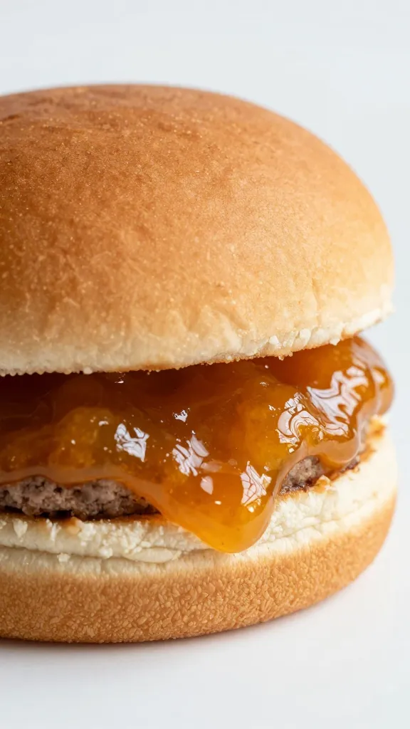 glossy apricot jam drip on burger bun
