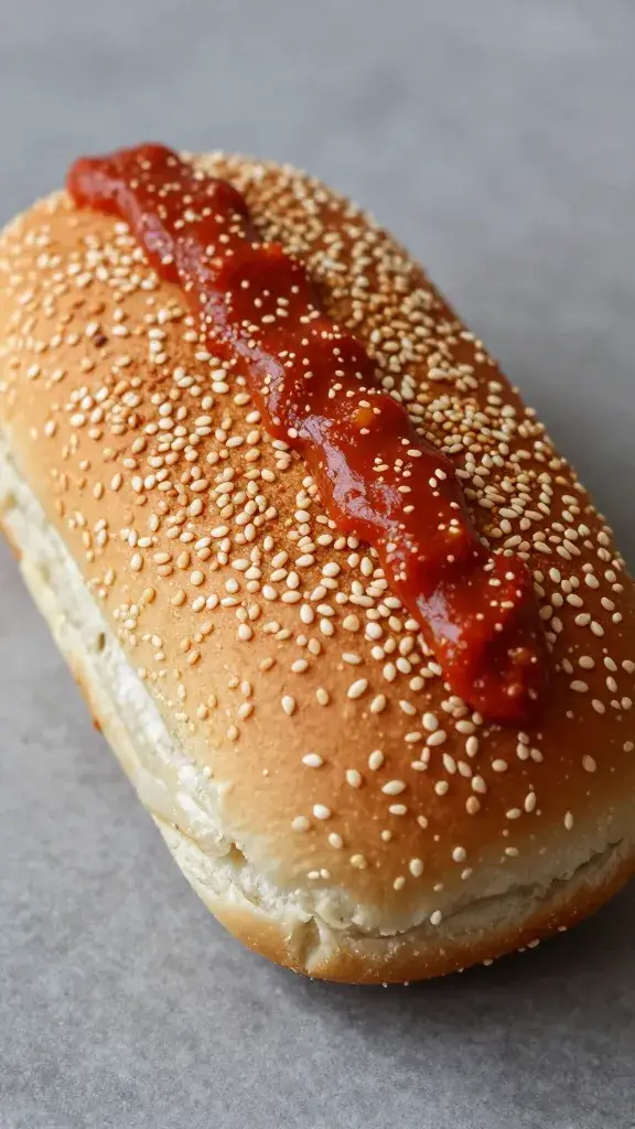 toasted sesame brioche bun, harissa streak