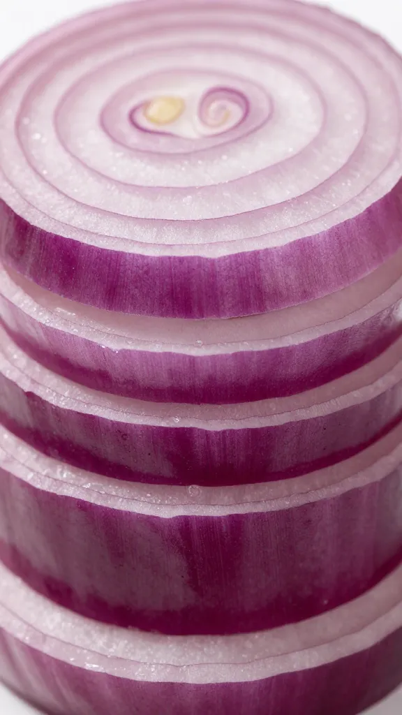 red onion ring stack, sharp macro detail