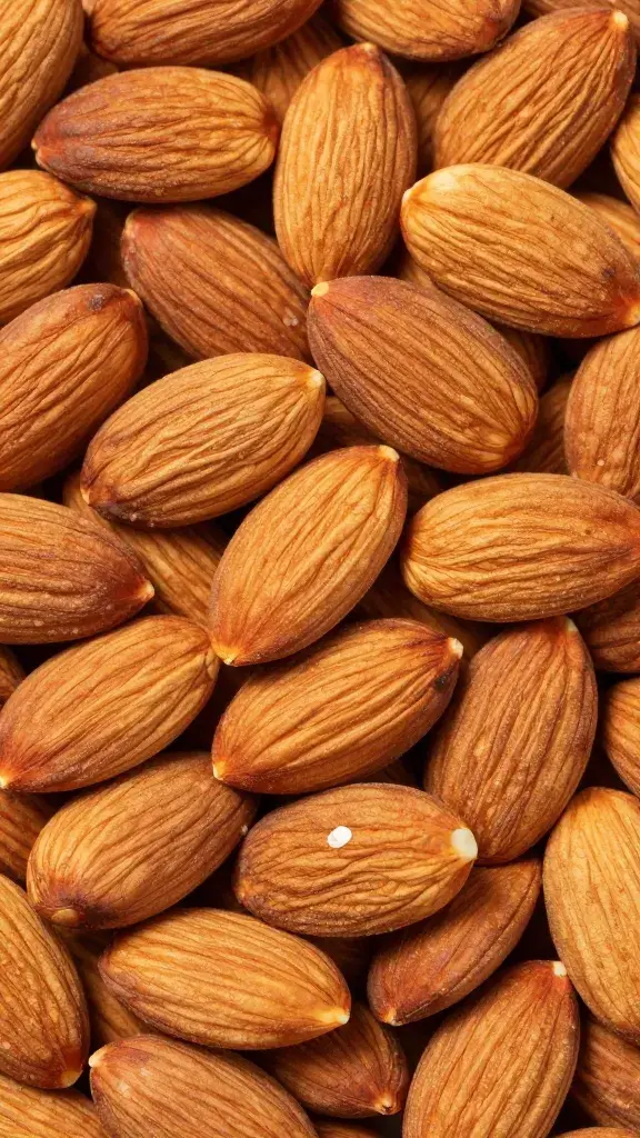 Toasted Marcona almond pile, macro texture