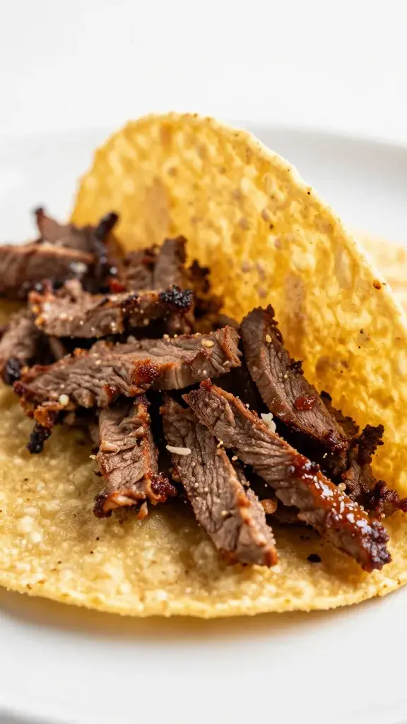 glazed carne asada taco on warm corn tortilla