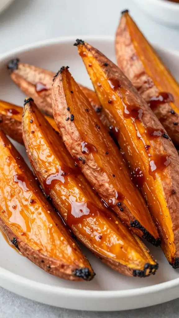 roasted sweet potato wedge lacquered with ancho glaze
