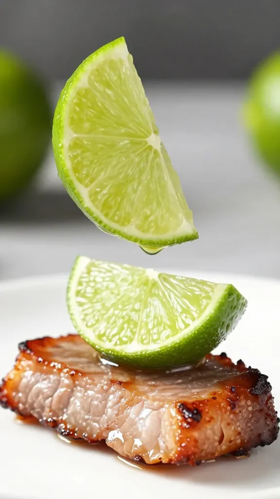 lime wedge squeezed over ancho-glazed pork slice
