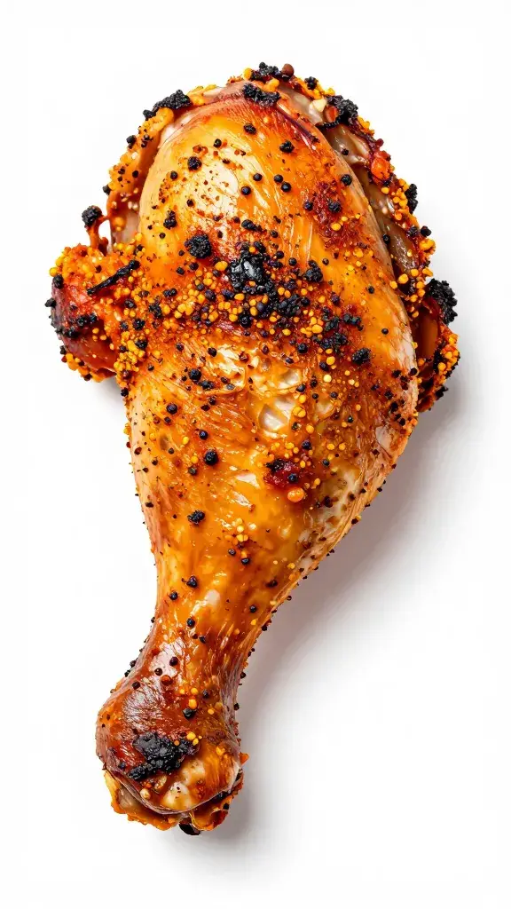 single chicken leg with smoky tandoori crust, macro