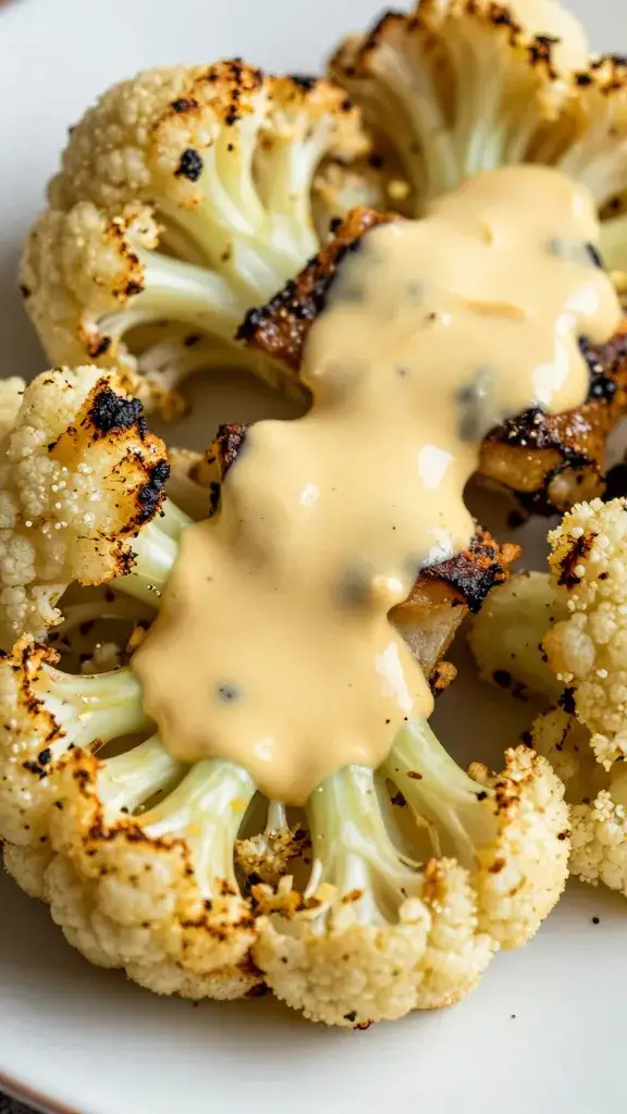 grilled cauliflower steak brushed with tandoori butter, closeup