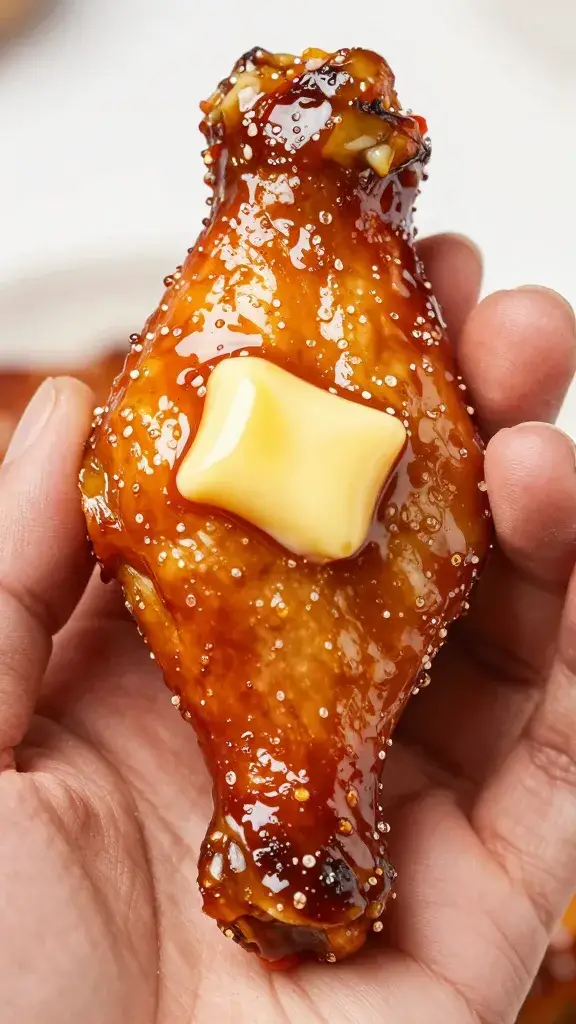 sizzling drumstick with butter mop glaze, tight crop