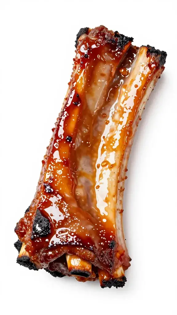 caramelized rib end, charred edges, glossy sheen