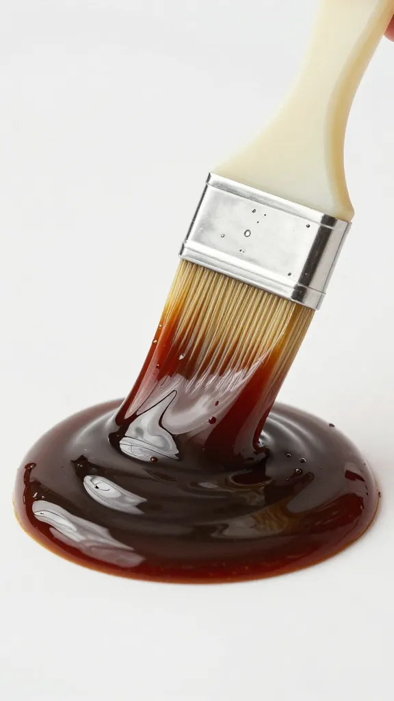 Miso ginger glaze on pastry brush, tight detail