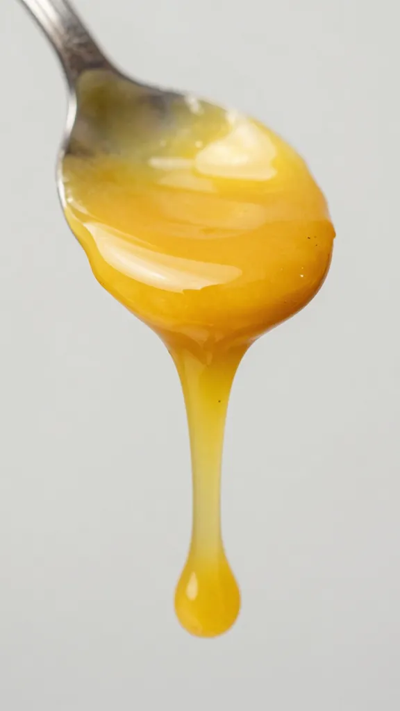 spoon dripping aji amarillo bbq glaze, macro