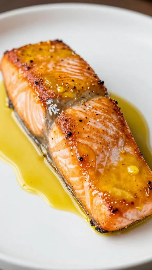 seared salmon fillet with aji amarillo glaze, tight shot