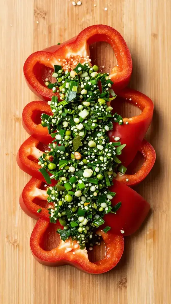 chopped red bell pepper for chimichurri on chef’s board